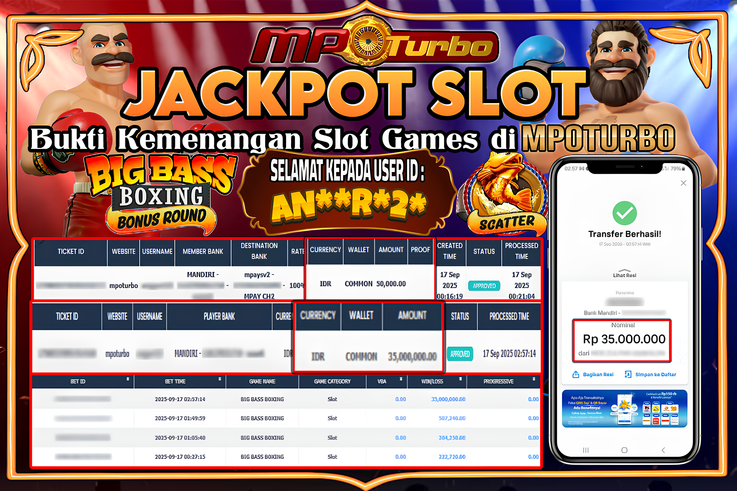 MPOTURBO JACKPOT SLOT BIG BASS BOXING - PRAGMATIC PLAY Rp 35,000,000.00,- LUNAS